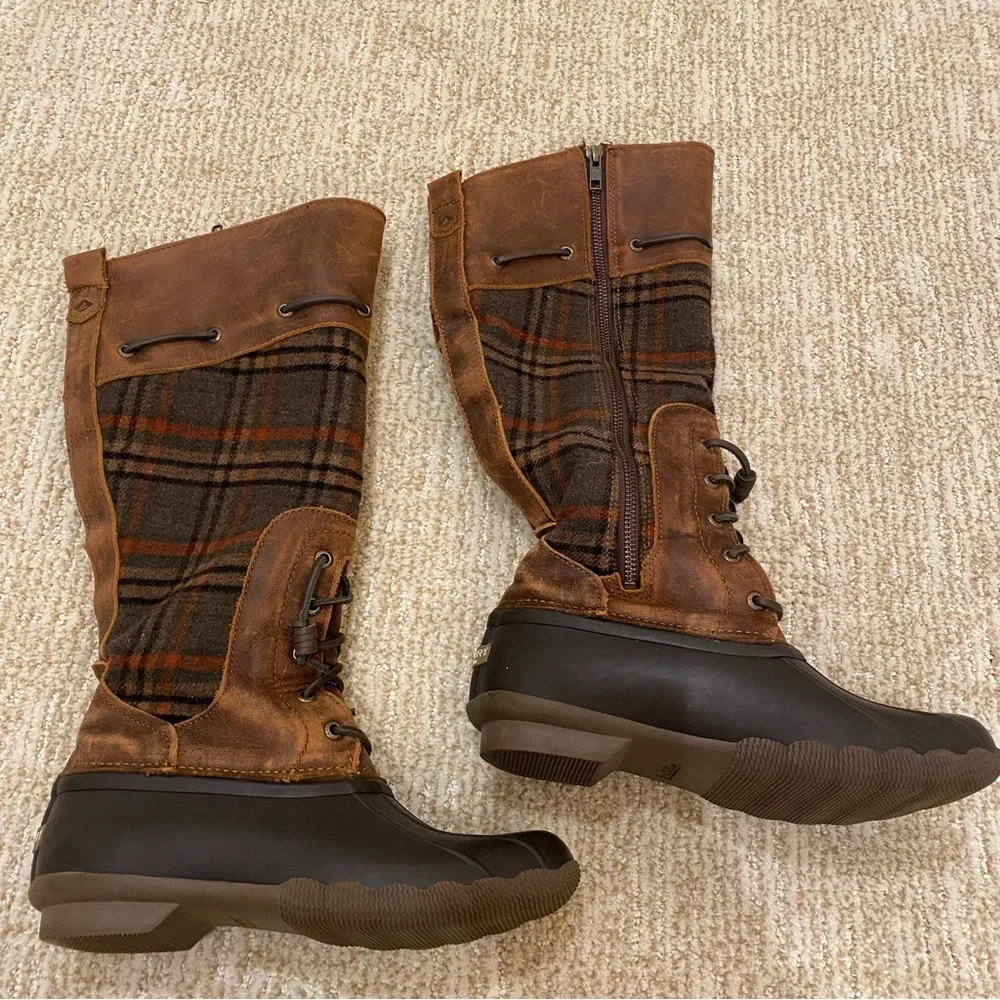 Sperry Saltwater Sela leather wool plaid Duck boots vintage size 6.5